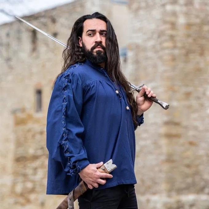 Leonardo Carbone Chemise Pirate Avec Des Lacets, Bleu 4 Leonardo Carbone Chemise Pirate Avec Des Lacets, Bleu – Image 2