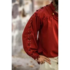 Leonardo Carbone Chemise Pirate Avec Des Lacets, Rouge -Vêtements Viking Soldes Magasin chemise pirate avec des lacets rouge 5