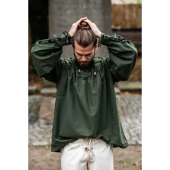 Leonardo Carbone Chemise Pirate Avec Des Lacets, Vert -Vêtements Viking Soldes Magasin chemise pirate avec des lacets vert 2