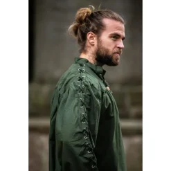 Leonardo Carbone Chemise Pirate Avec Des Lacets, Vert -Vêtements Viking Soldes Magasin chemise pirate avec des lacets vert 4