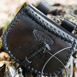 Deepeeka Sac Marteau En Cuir Thor, Noir -Vêtements Viking Soldes Magasin sac marteau en cuir thor noir 2