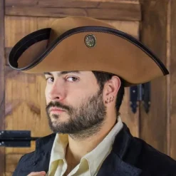 Rawblade Tricorne Trois Doublons, Brun Clair -Vêtements Viking Soldes Magasin tricorne trois doublons brun clair 5